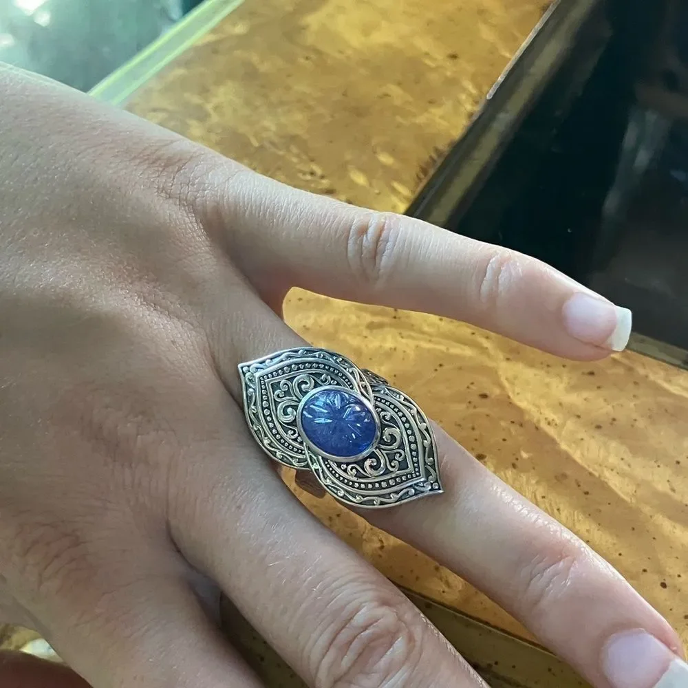 Natural Tanzanite Sterling Silver Cocktail Ring Size 7